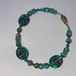 Bella Dolce | Bracelet in teal green-blue Crystal and Murano glass beads